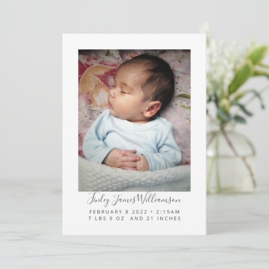 Moderne, minimalistische pasgeboren foto geboorte  aankondiging (Staand voorkant)