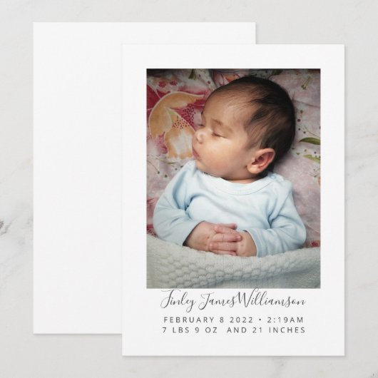 Moderne, minimalistische pasgeboren foto geboorte  aankondiging (Voorkant / Achterkant)