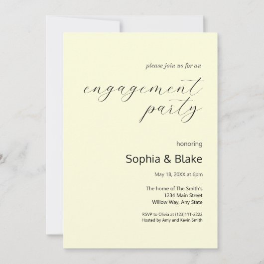 Moderne minimalistische pastelgele verlovingsfeest kaart (Voorkant)