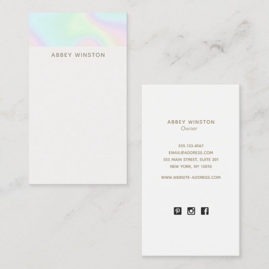 Moderne minimalistische pastelholografie visitekaartje (Voorkant / Achterkant)
