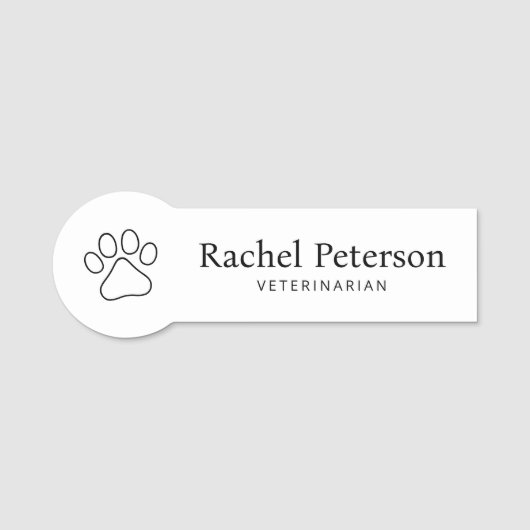 Moderne Minimalistische Paw Print Veterinair Naamplaatje (Voorkant)
