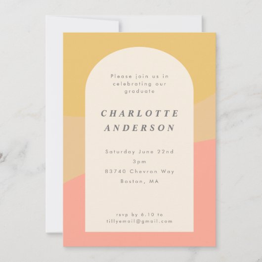 Moderne minimalistische Peach Yellow Graduation Pa Kaart (Voorkant)