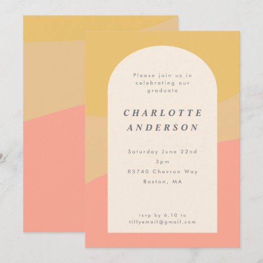 Moderne minimalistische Peach Yellow Graduation Pa Kaart (Voorkant / Achterkant)