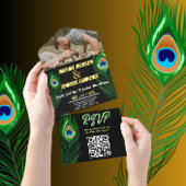 Moderne minimalistische Peacock Feather foto bruil All In One Uitnodiging