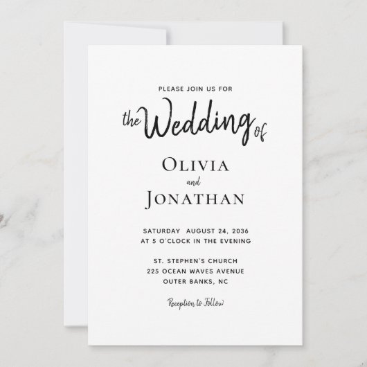 Moderne minimalistische penseelscriptbruiloft voor kaart (Voorkant)