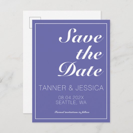 Moderne minimalistische periwinkle & White Save th Aankondigingskaart (Voorkant / Achterkant)