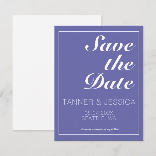 Moderne minimalistische periwinkle & White Save th Save The Date (Voorkant / Achterkant)