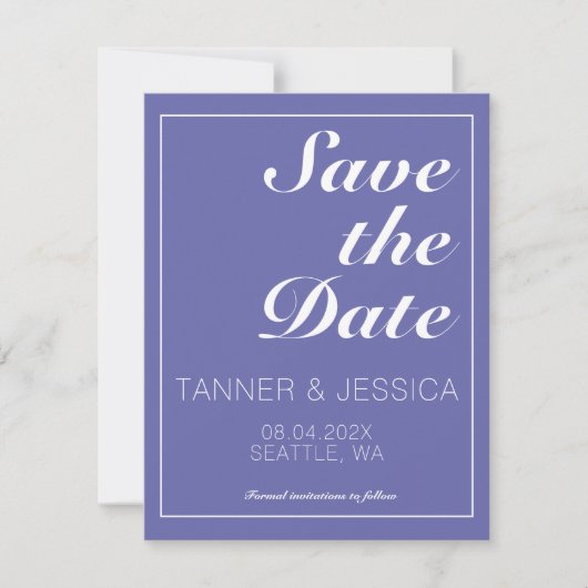 Moderne minimalistische periwinkle & White Save th The Date (Voorkant)