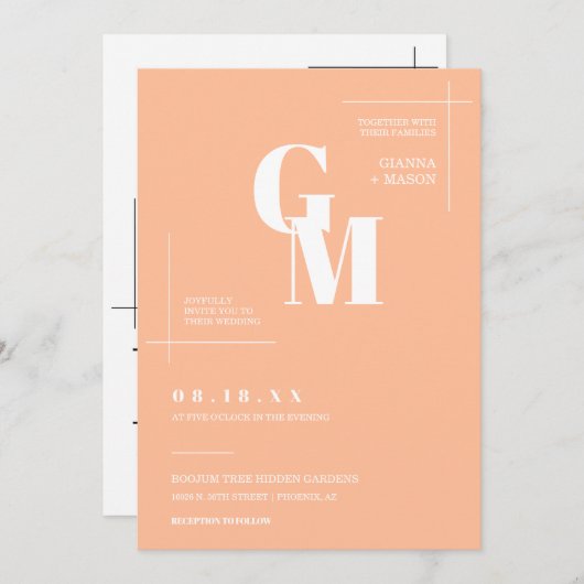 Moderne minimalistische perzik boho bruiloft QR-co Kaart (Voorkant / Achterkant)