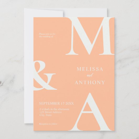 Moderne minimalistische perzik bruiloft kaart (Voorkant)