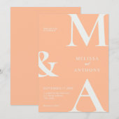 Moderne minimalistische perzik bruiloft kaart (Voorkant / Achterkant)