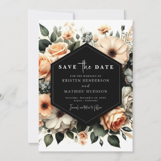 Moderne minimalistische perzik bruiloft save the date (Voorkant)