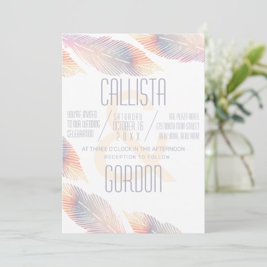 Moderne minimalistische perzik iriserende veren br kaart (Staand voorkant)