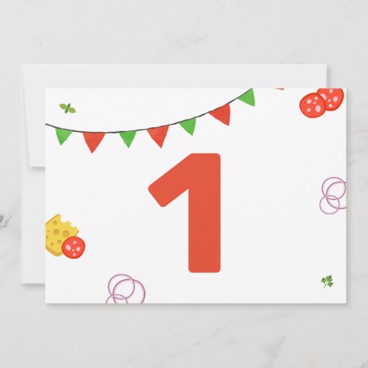 Moderne minimalistische Pizza Party Eerste Verjaar Kaart (Achterkant)