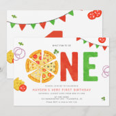 Moderne minimalistische Pizza Party Eerste Verjaar Kaart (Voorkant / Achterkant)