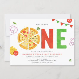 Moderne minimalistische Pizza Party Eerste Verjaar Kaart