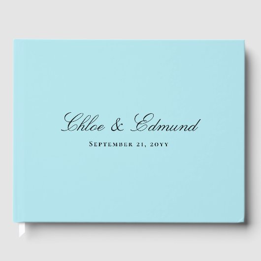 Moderne Minimalistische Poederblauwe Trouw Gastenboek (Voorkant)
