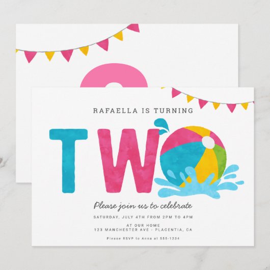 Moderne Minimalistische Pool Party MEISJE Tweede v Kaart (Voorkant / Achterkant)