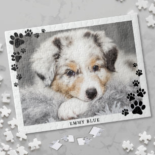 Moderne Minimalistische Pootafdruk Hond Foto Legpuzzel