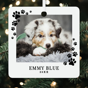 Moderne Minimalistische Pootafdruk Hond Foto Metalen Ornament