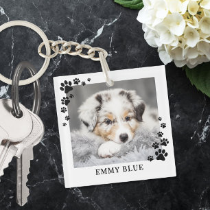 Moderne Minimalistische Pootafdruk Hond Foto Sleutelhanger