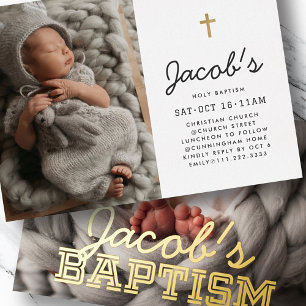 Moderne Minimalistische Preppy Baptism Foto's Folie Uitnodiging