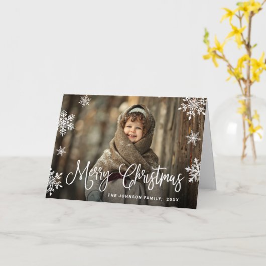 Moderne minimalistische pretkerst 2-fotokaart kaart (Gele Bloem)