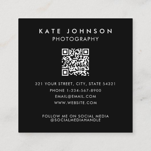 Moderne minimalistische professionele foto QR-code Vierkante Visitekaartje (Achterkant)
