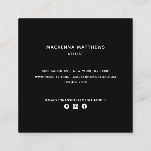 Moderne, minimalistische, professionele haarstijlf vierkante visitekaartje (Achterkant)