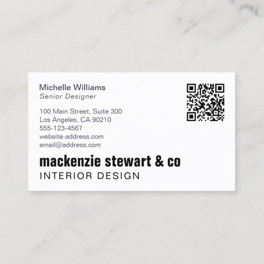 Moderne minimalistische professionele QR-code Visitekaartje (Achterkant)