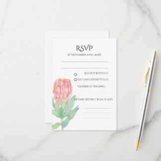 Moderne Minimalistische Protea Botanische Bruiloft RSVP Kaartje