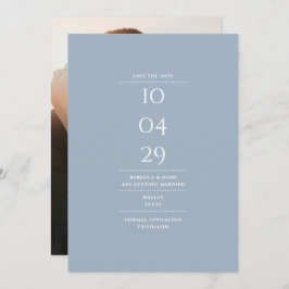Moderne, minimalistische puinblauwe bruiloft foto save the date