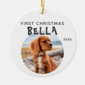 Moderne, minimalistische puppy Dog eerste kerstfot Keramisch Ornament (Voorkant)