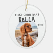 Moderne, minimalistische puppy Dog eerste kerstfot Keramisch Ornament (Links)