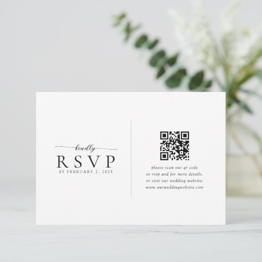 Moderne minimalistische QR-code bruiloft RSVP Kaartje (Staand voorkant)