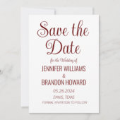 Moderne minimalistische QR-code Burgundy Elegant W Save The Date (Voorkant)