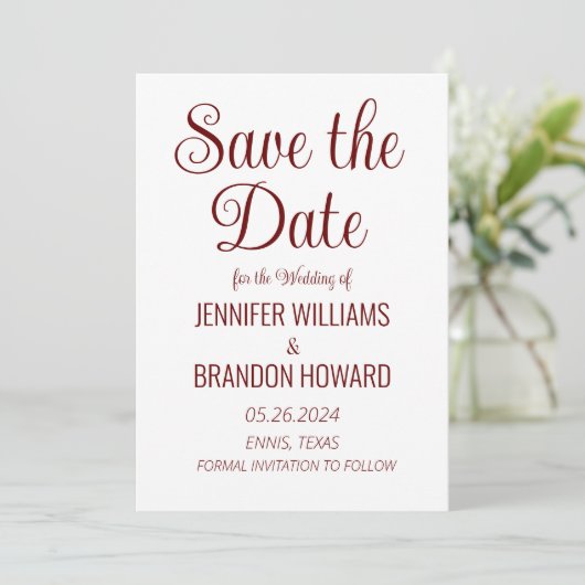 Moderne minimalistische QR-code Burgundy Elegant W Save The Date (Staand voorkant)