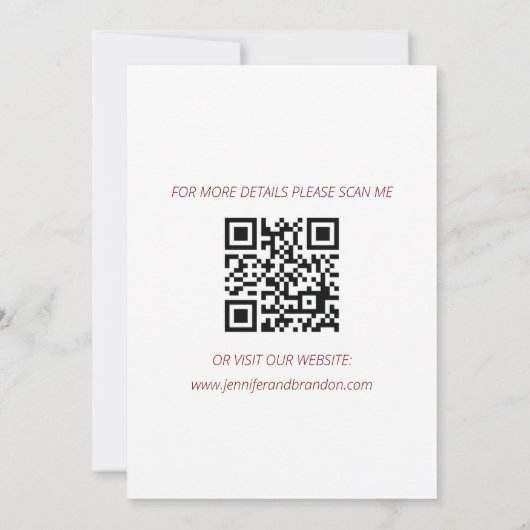 Moderne minimalistische QR-code Burgundy Elegant W Save The Date (Achterkant)
