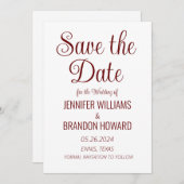 Moderne minimalistische QR-code Burgundy Elegant W Save The Date (Voorkant / Achterkant)