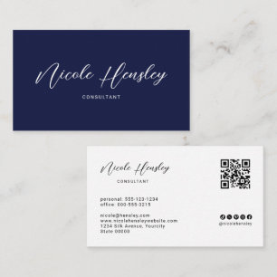 Moderne Minimalistische QR-code Chic Navyblauw Visitekaartje