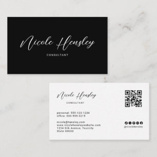 Moderne Minimalistische QR-code Chic Zwart & Wit Visitekaartje