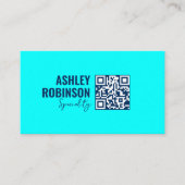 Moderne Minimalistische QR-code cyaan blauw profes Visitekaartje (Voorkant)