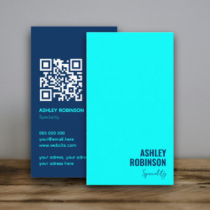 Moderne Minimalistische QR-code cyaan blauw profes Visitekaartje