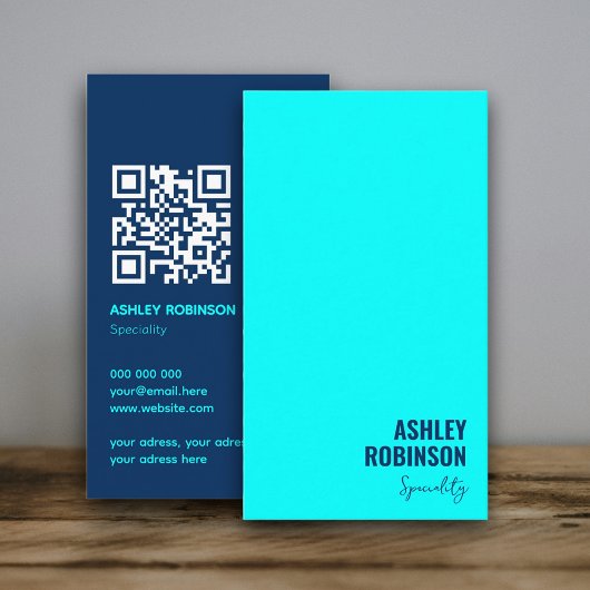 Moderne Minimalistische QR-code cyaan blauw profes Visitekaartje