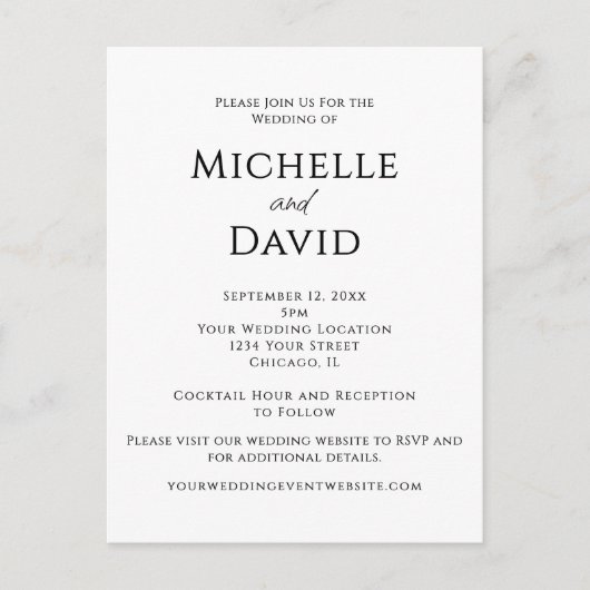 Moderne Minimalistische QR-code Eenvoudige bruilof Uitnodiging Briefkaart (Voorkant)