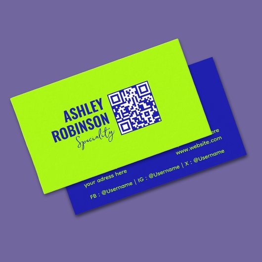 Moderne minimalistische QR-code elektrische limoen Visitekaartje