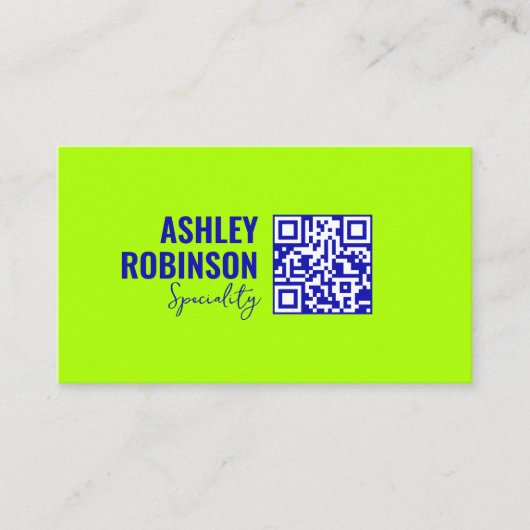 Moderne minimalistische QR-code elektrische limoen Visitekaartje (Voorkant)