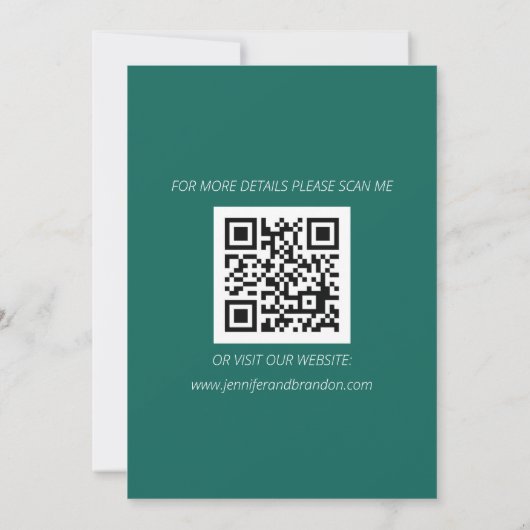 Moderne minimalistische QR-code Emerald Green Wedd Save The Date (Achterkant)