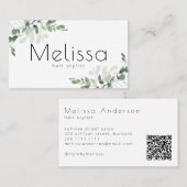 Moderne minimalistische QR-code Eucalyptus Visitekaartje (Voorkant / Achterkant)
