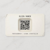 Moderne Minimalistische QR Code Fotograaf Visitekaartje (Voorkant)